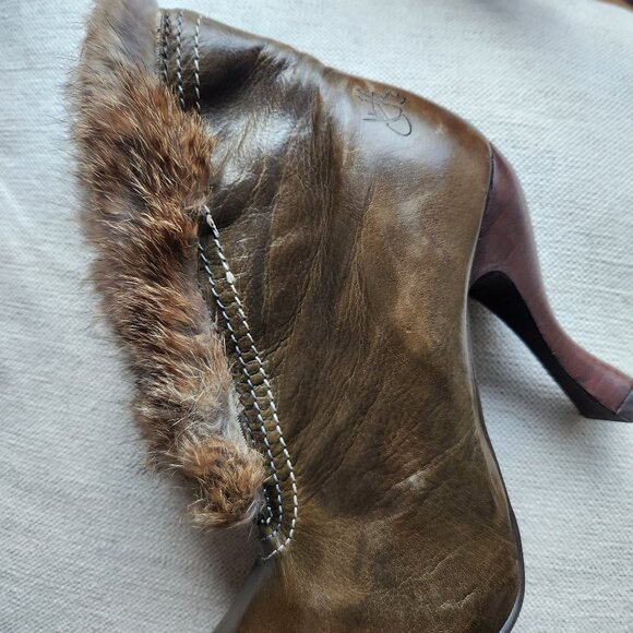 John Fluevog Fox Olive Green Fur Booties - Picture 6 of 15